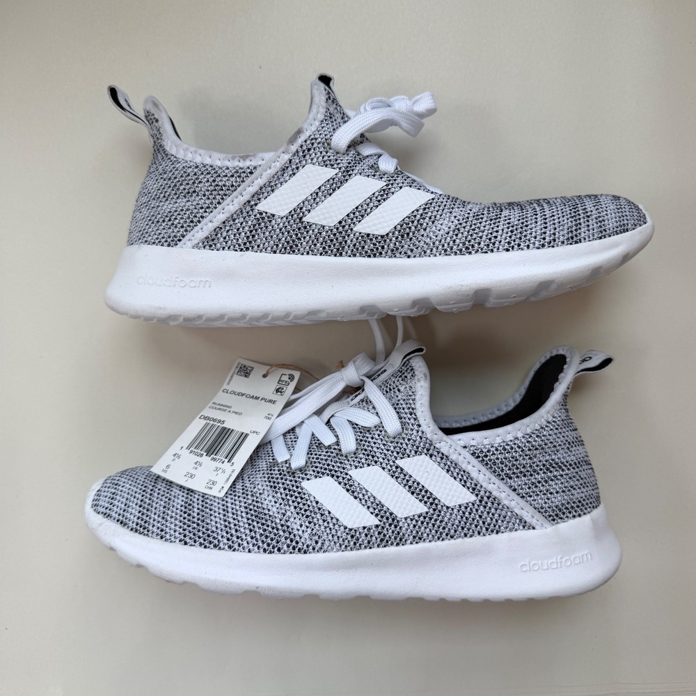 Adidas Cloudfoam Pure Womens 6 Grey White Running Shoes DB0695 Knit Sneakers